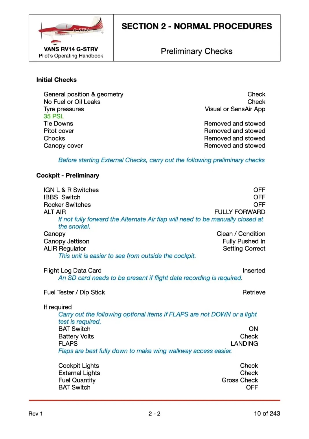 normal checklist